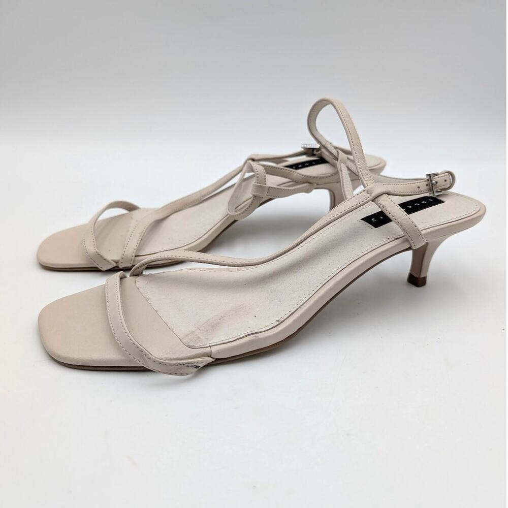 Sanctuary Wave Kitten Heel Sandals Buckle Strap Women's Cream Size US10M EU40.5